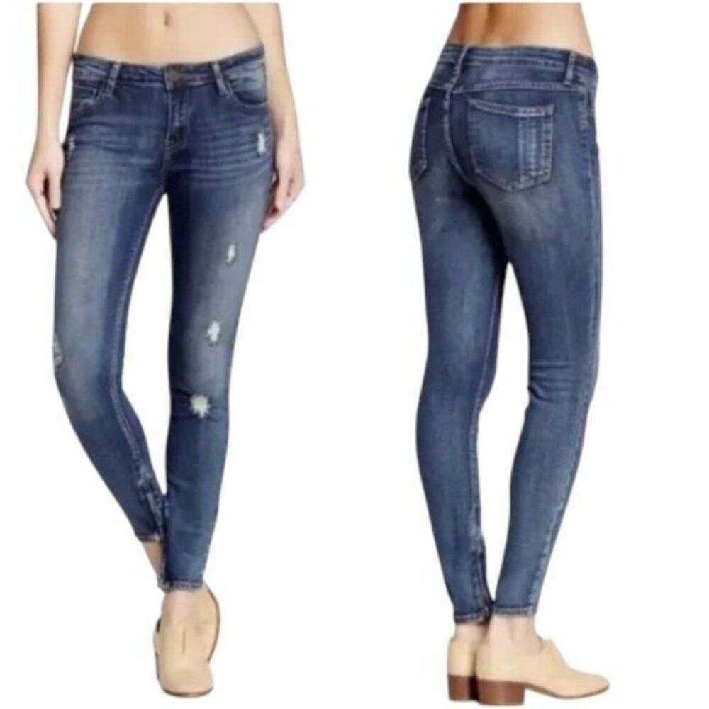 Pistola Med Wash Midrise Distressed Denim Ankle Zip Skinny Jeans Womens Size 30